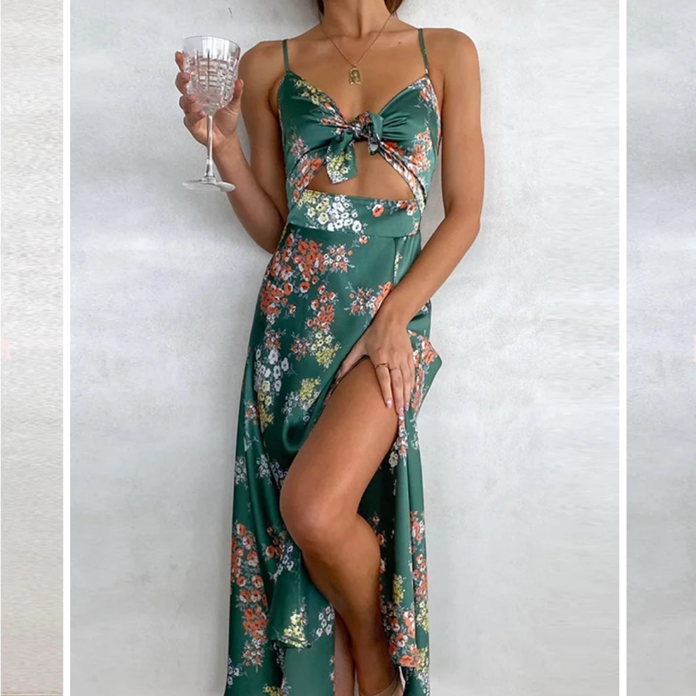 Azazie/Amazon Floral Green Cutout Maxi Dress